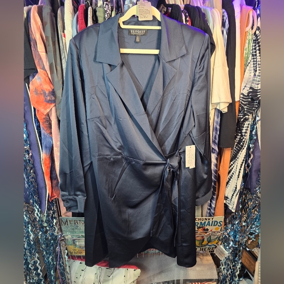 Eloquii Dresses & Skirts - #0547 Sz 22 NWT ELOQUII Dbl Wrap Dress Silky Navy Blue 25.75"ptp 39"Long CHIC!